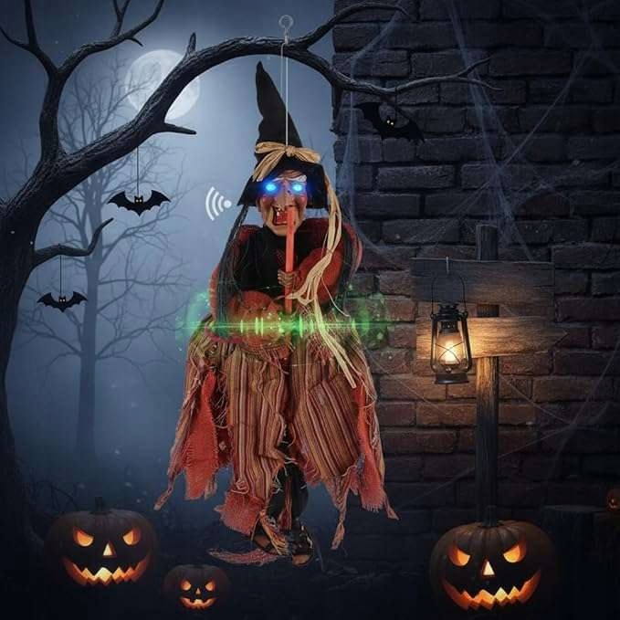 Závěsná čarodějnice Halloween 50 cm – aktivována zvukem
