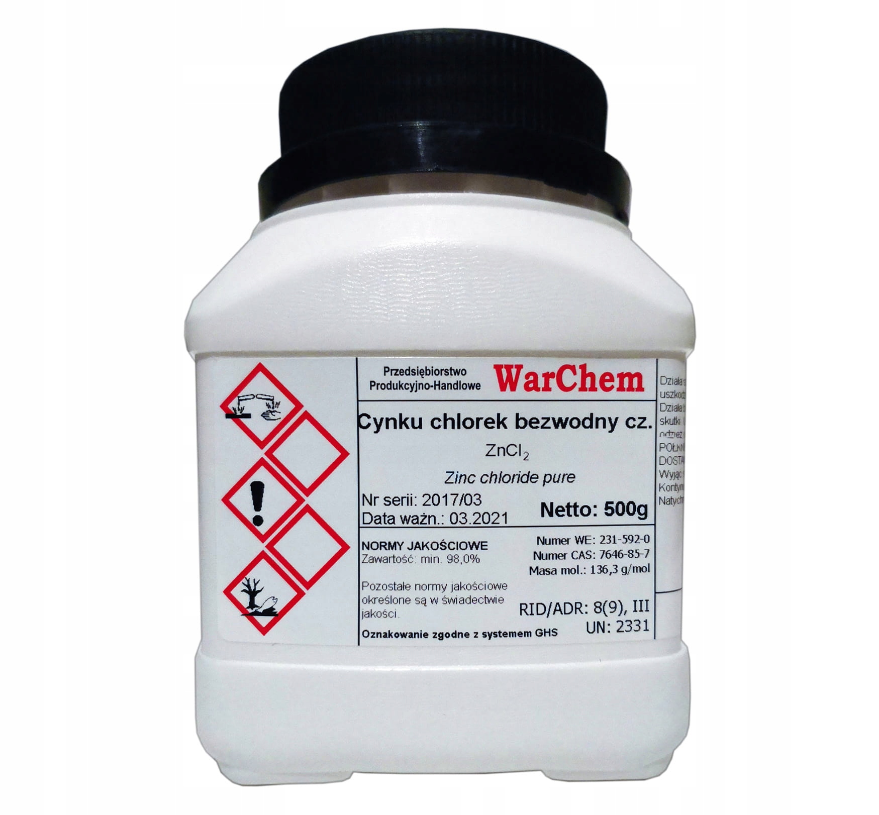 

Chlorek Cynku bezwodny czysty 500g