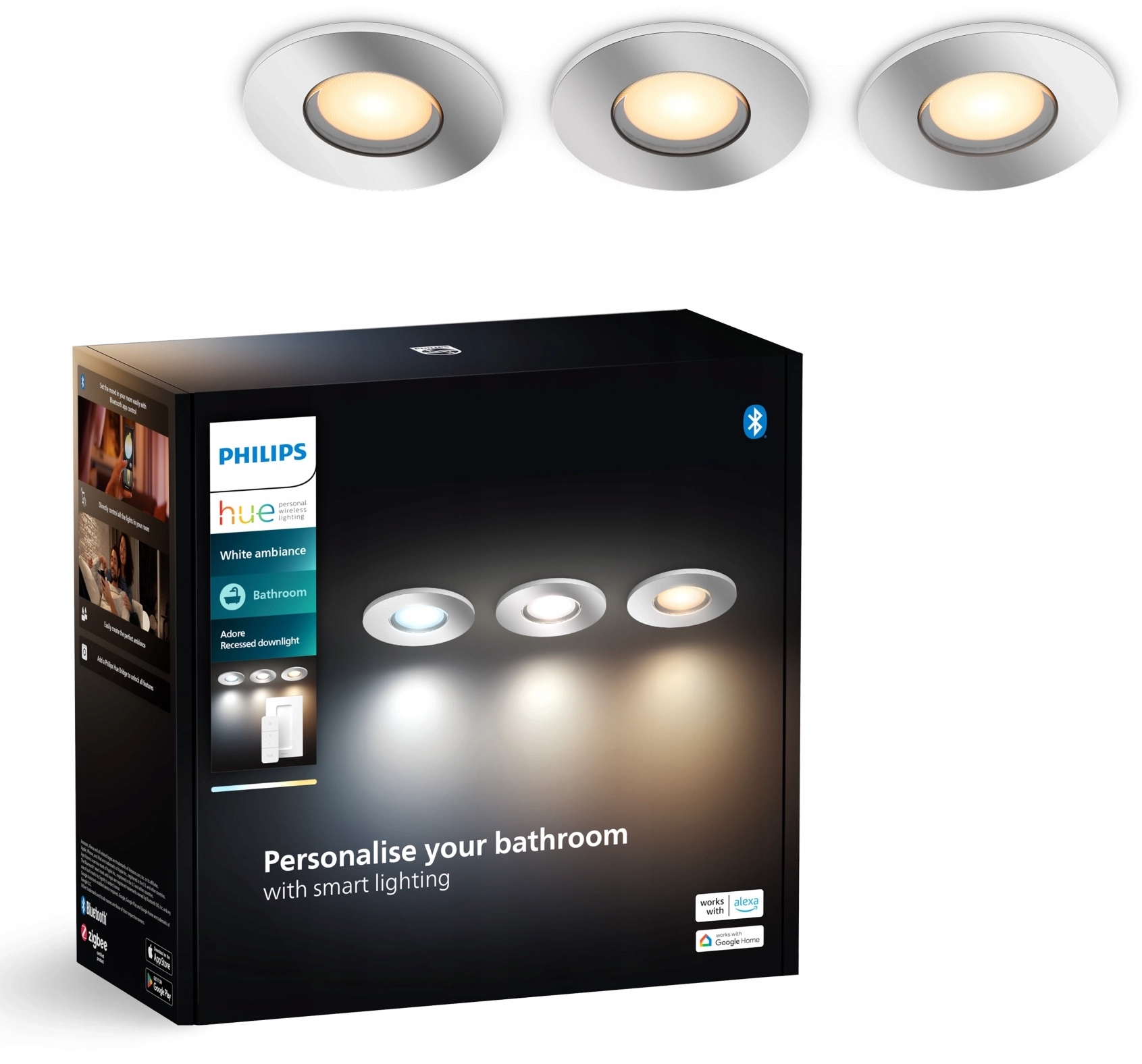 Podomietkové Led svietidlo GU10 IP44 do kúpeľne Chrom Adore Philips Hue 3 ks