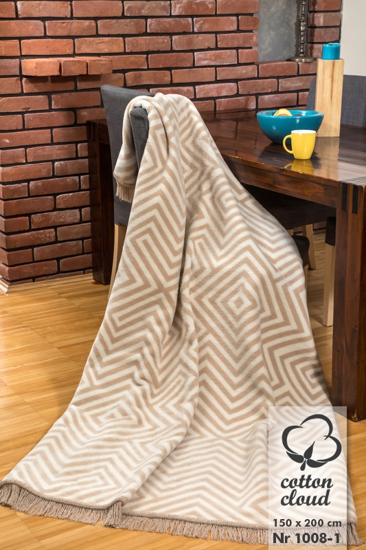 Akrylová bavlněná deka 150x200 cikcak béžová, přehoz pléd