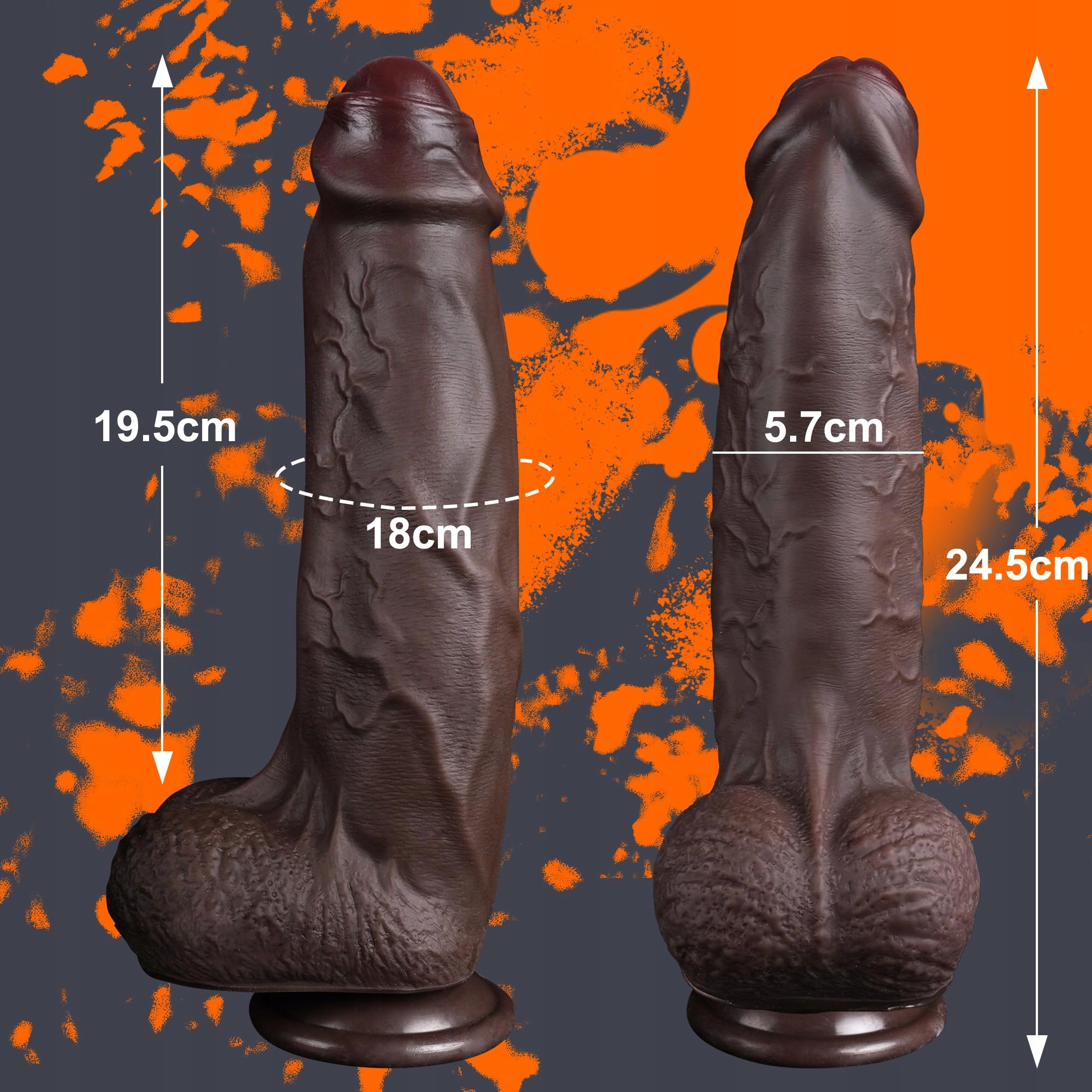 SCHWARZ Realistyczny Dildo XXL Silikonowy 24.5cm z Przyssawką — miniatura 2