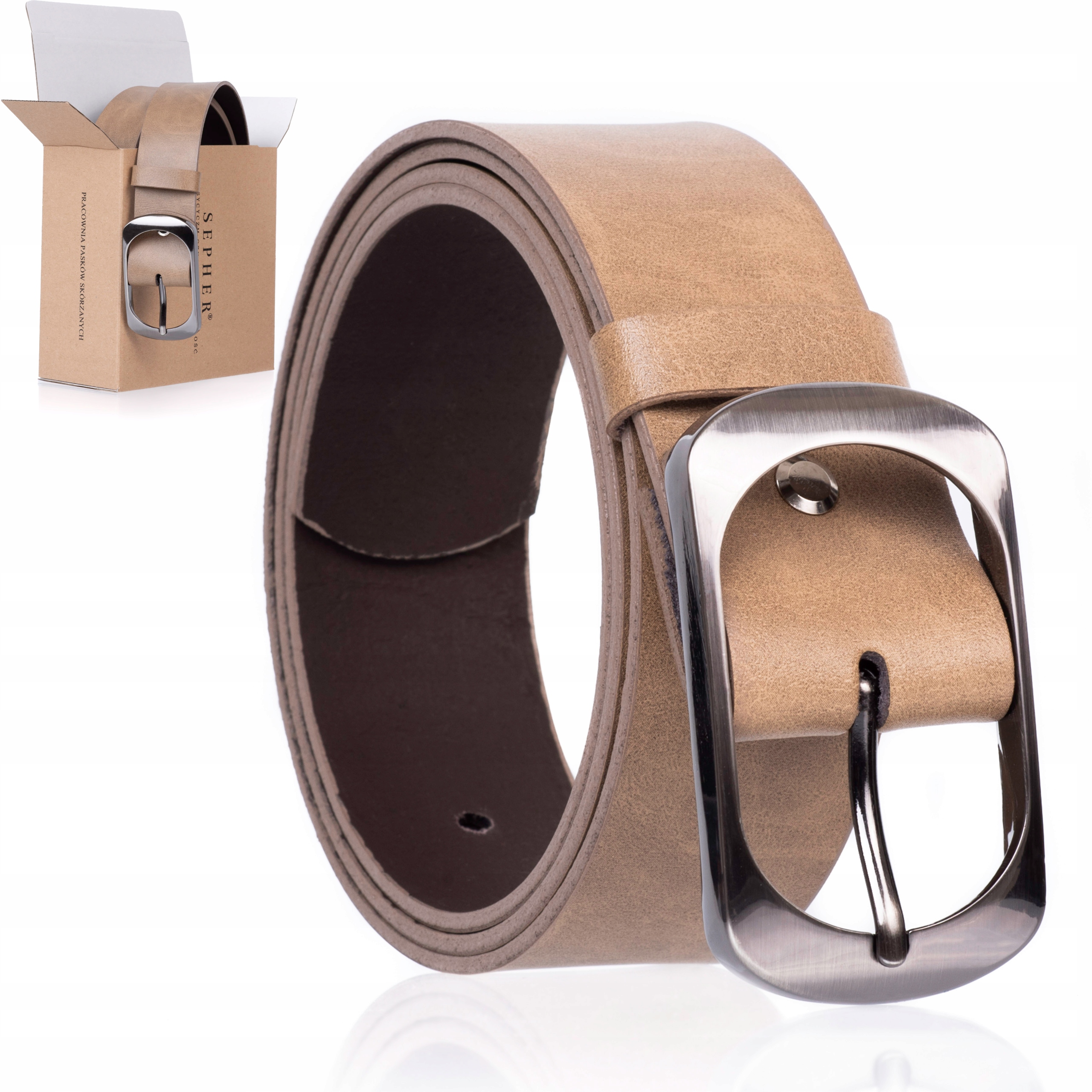 

Pasek Skórzany Sepher Szeroki Beżowy Damski spodni