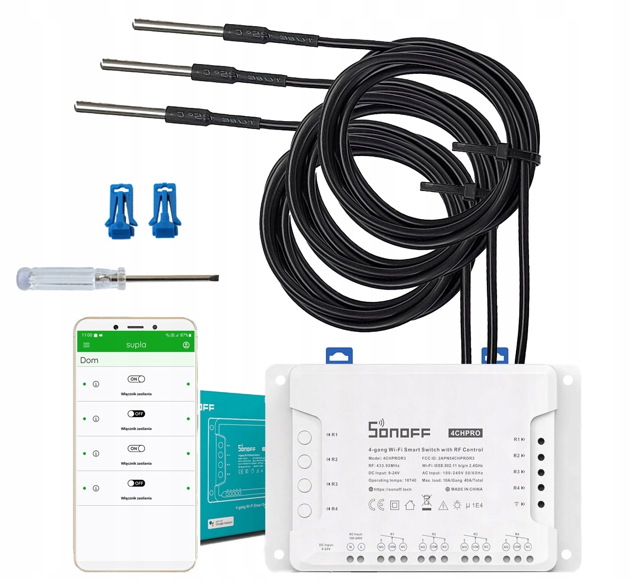 Sonoff 4CH Pro 4 Kanály Relé Snímač teploty 3x1mb WiFi Supla