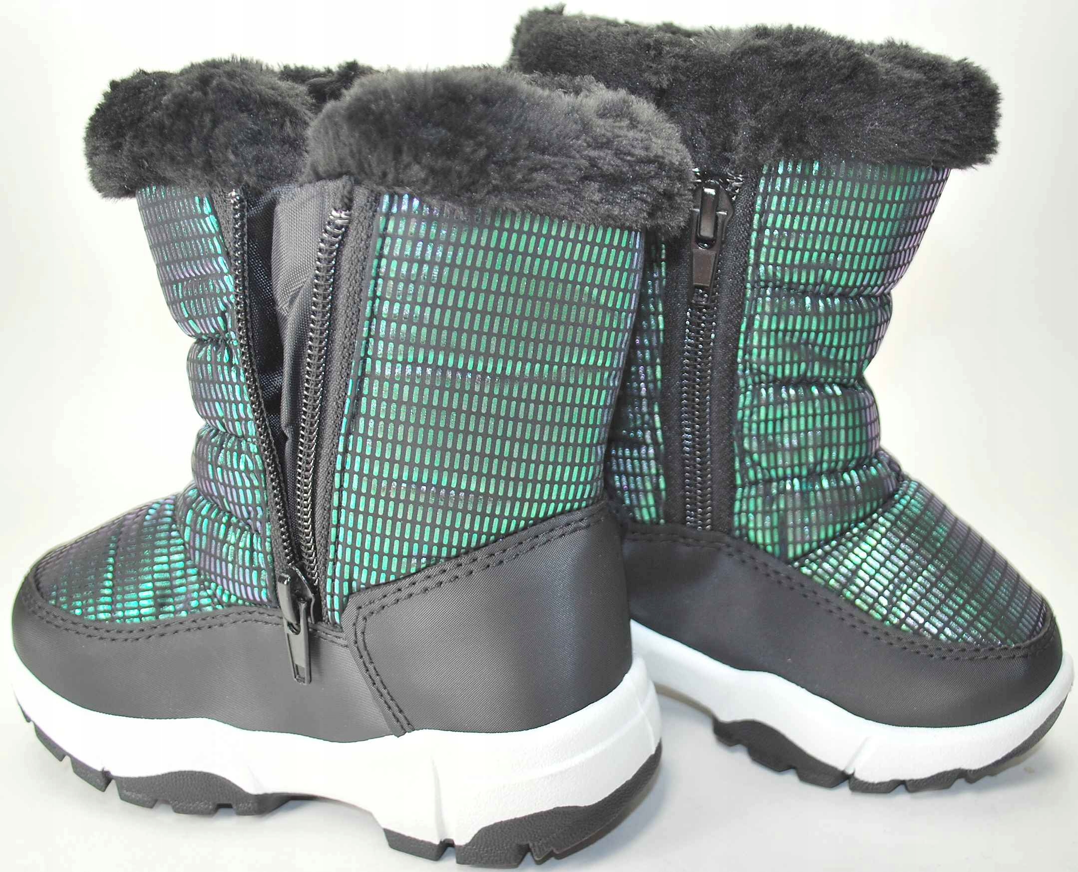 ZIEONO CZARNE błyszczące ciepłe ŚNIEGOWCE dla dziewczynki kożuch suwak 27 Płeć dziewczynki