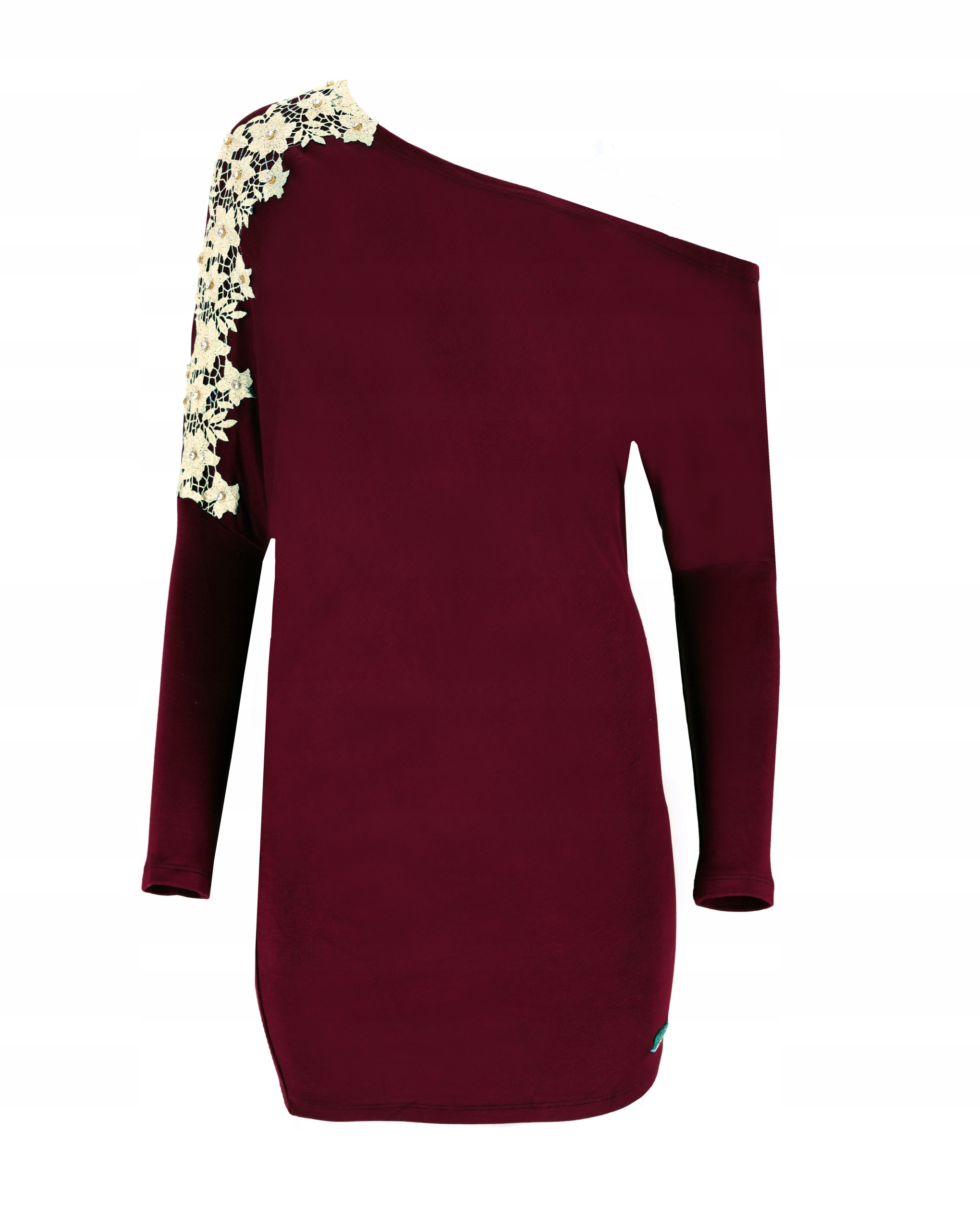 Šaty S Těsným Ozdobným Rukávem Asymetrický Výstřih