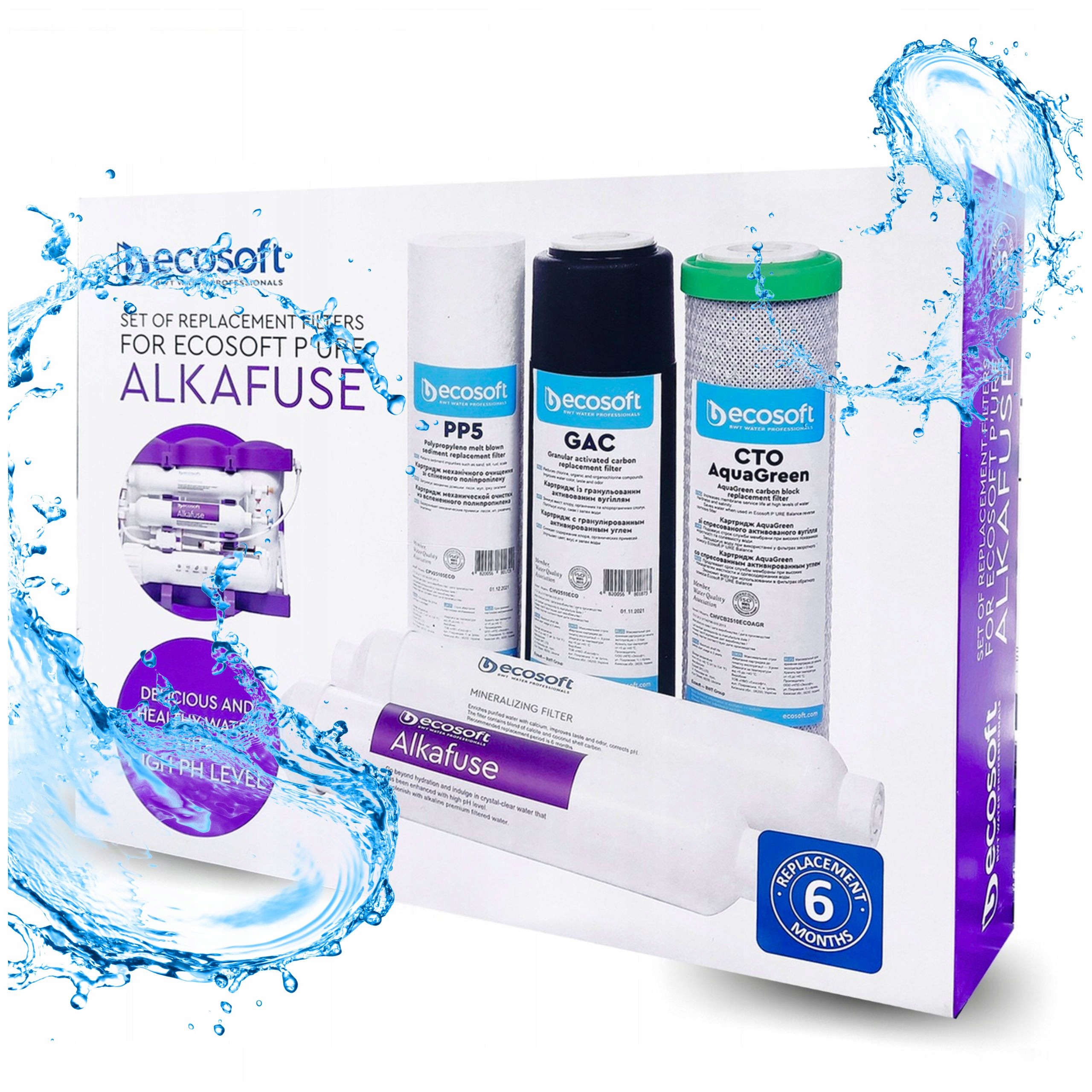 Sada vyměnitelných filtrů Ecosoft Pure Alkafuse 5v1 Giga Set pro filtraci vody