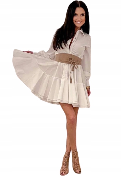 

Biała sukienka koszulowa z falbankami By o la la