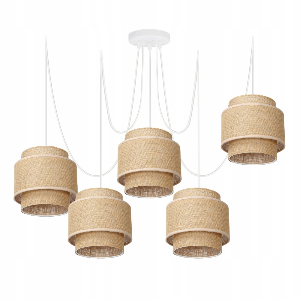 Závěsná Stropní Lampa Boho Juta Spider 5 Bodů