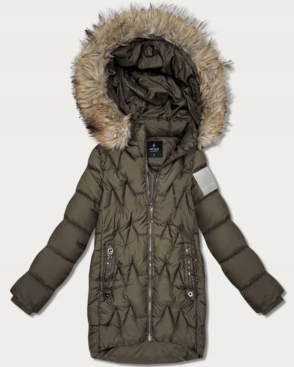 Zimní Bunda Kapuce KK60564 Khaki M (38)