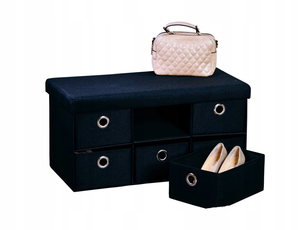 Sedátko do předsíně z imitace lnu, 6 zásuvek, šedé