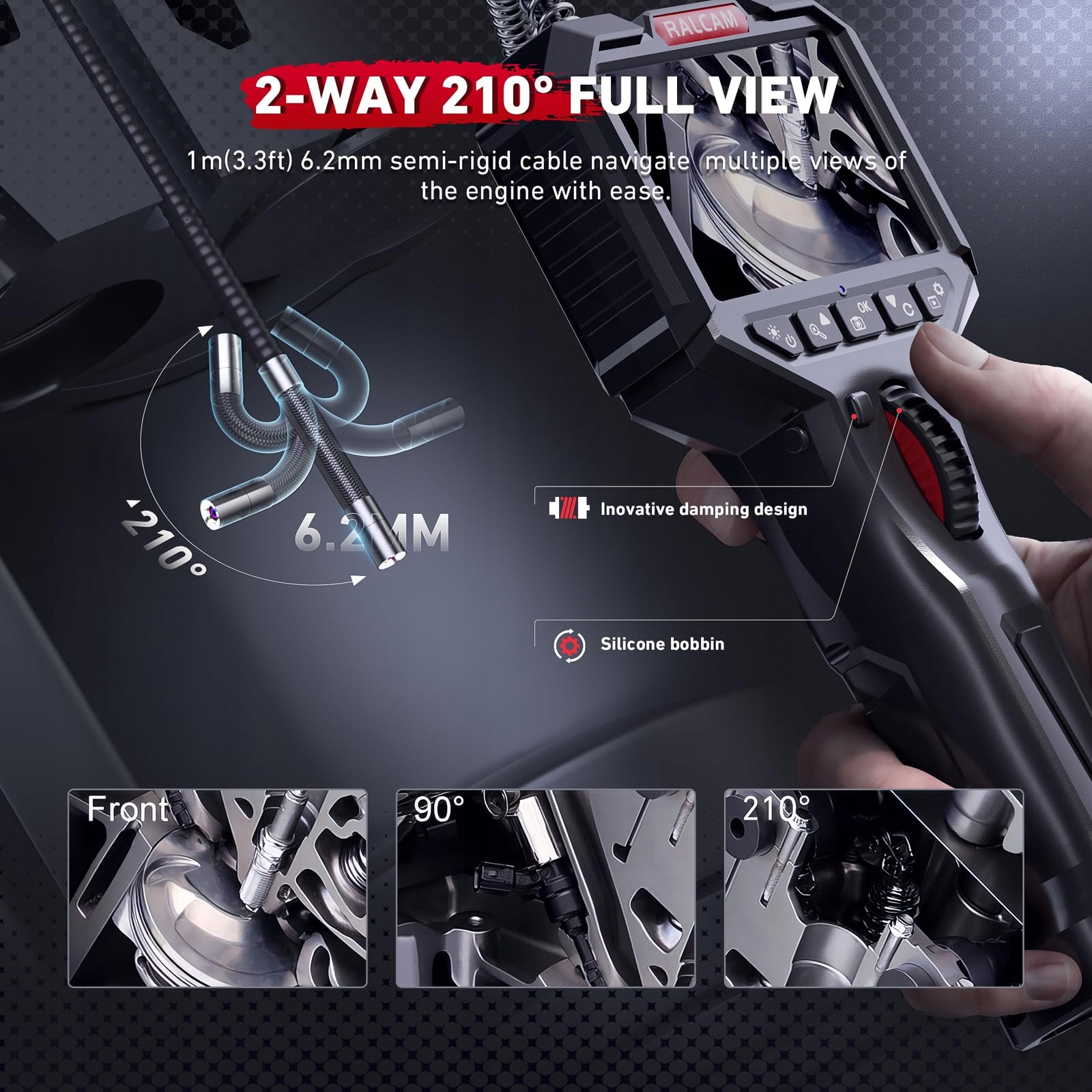 RALCAM Kamera Endoskopowa Z Oświetleniem 6 LED IP67 1M Kabel HD 720P — miniatura 2