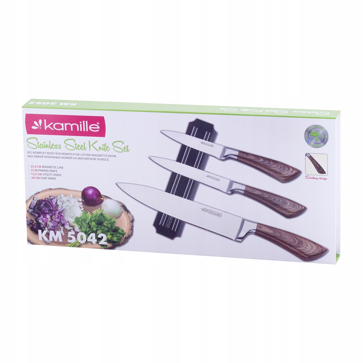 ZESTAW KOMPLET NOŻY NOŻE + LISTWA MAGNETYCZNA KAMILLE Stan opakowania oryginalne