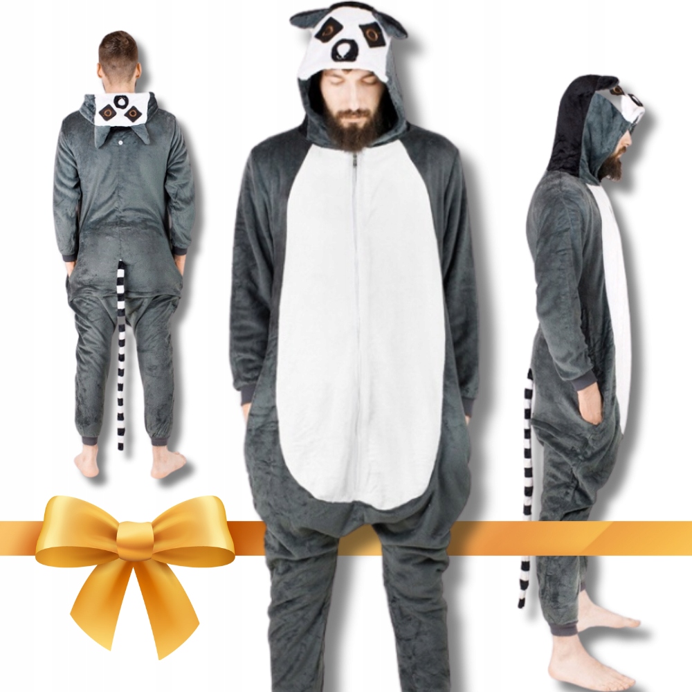 měkké pánské Teplé Pyžamo overal Jednodílný kostým Lemur XL