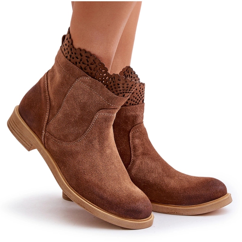 Dámské Kotníkové Boty Nízké Semišové Plochý Podpatek Zip Lewski 3624 Hnědé 40