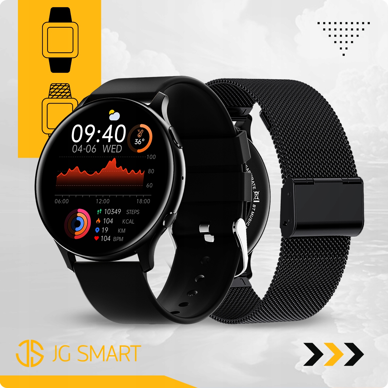 SMARTWATCH ZEGAREK DAMSKI MENU PL ROZMOWY POWIADOMIENIA SMART WATCH 2 paski Marka JG Smart