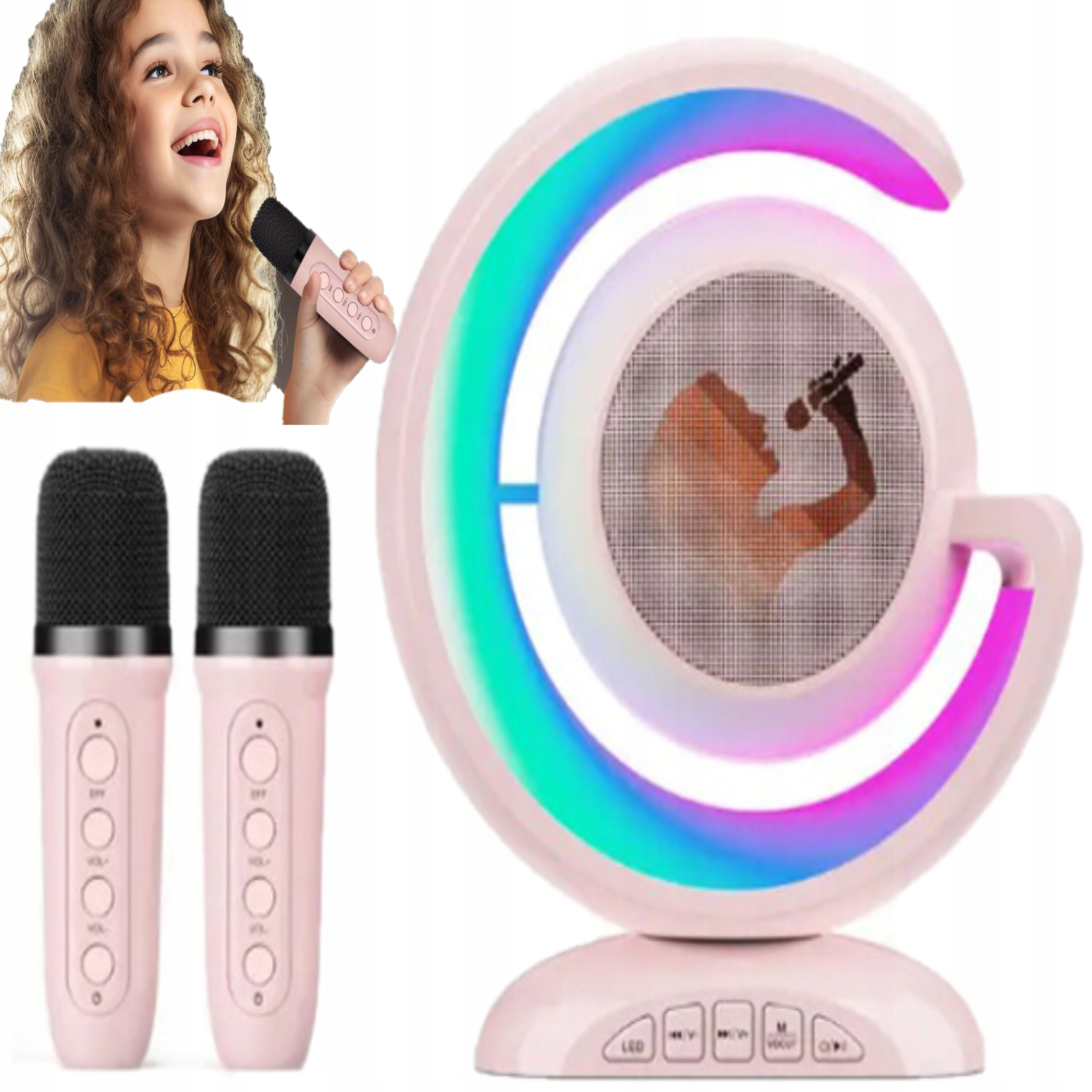 BEZPRZEWODOWY ZESTAW DO KARAOKE Z BLUETOOTH GŁOŚNIK + 2 MIKROFON DLA DZIECI