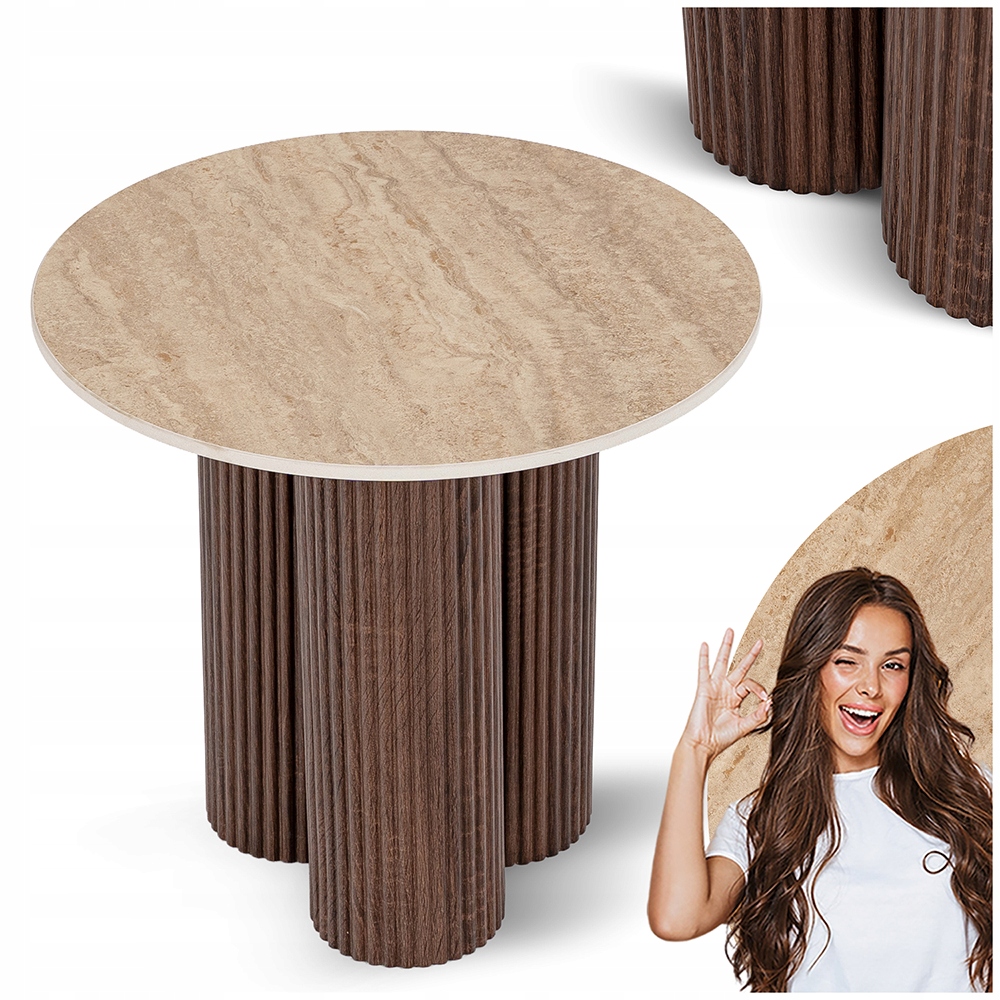 Konferenční stolek Rýhovaný Moderní Kulatý Lavička Travertin Ořech Almeria