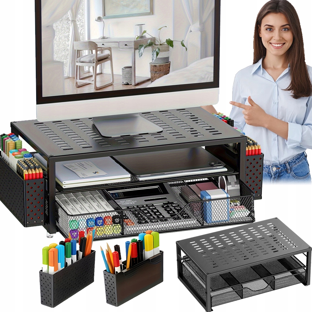 Podstavec Pod Monitor Černý Na Stůl Stabilní Snadná Montáž 36x24.5x14 cm