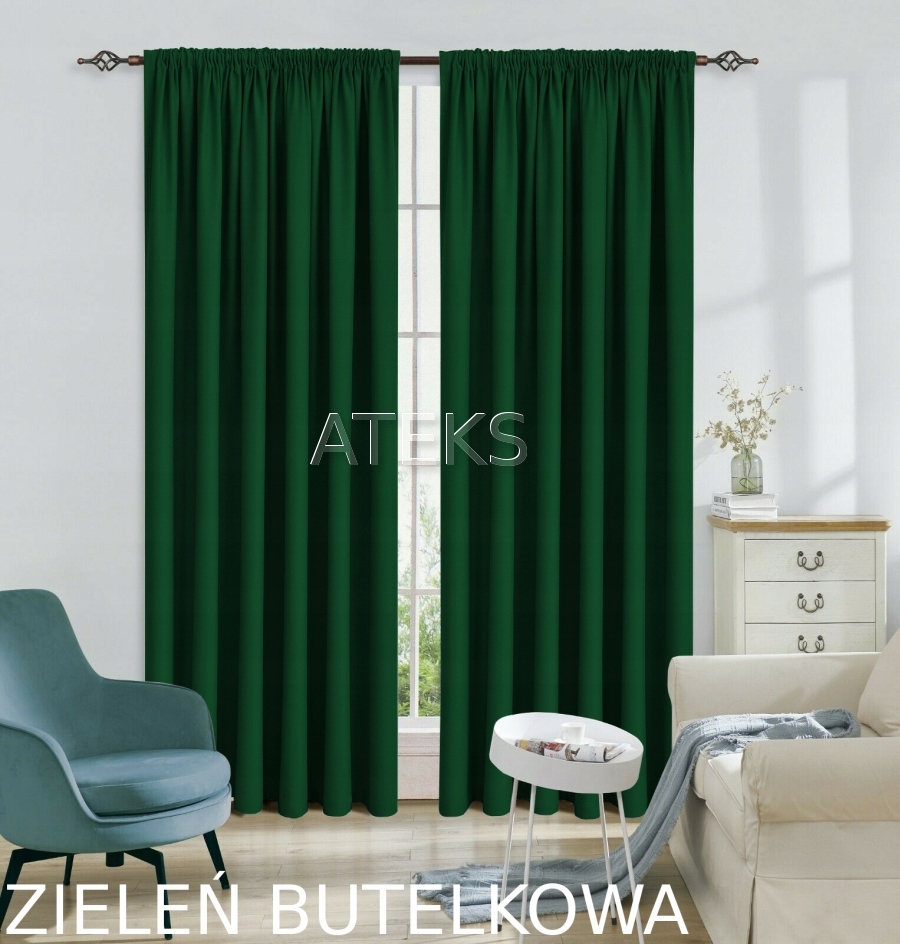 ZASŁONA MATOWA PANAMA NA TAŚMIE 145x250 zieleń but Wzór gładki