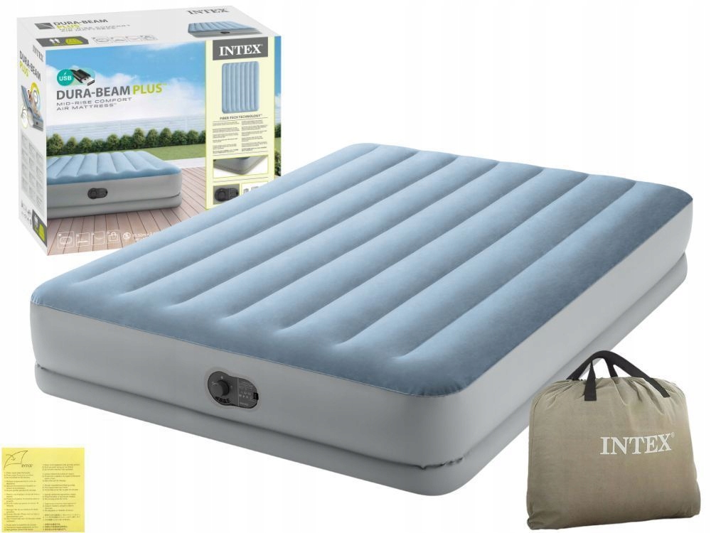 Materac Dmuchany Welurowy Dwuosobowy Łóżko 203x152x36 Intex 64159 New2026