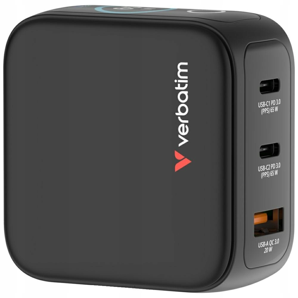 Síťová nabíječka Verbatim Mini GaN 65W 2xUSB-C PD/1x Usb-a Qc adaptér