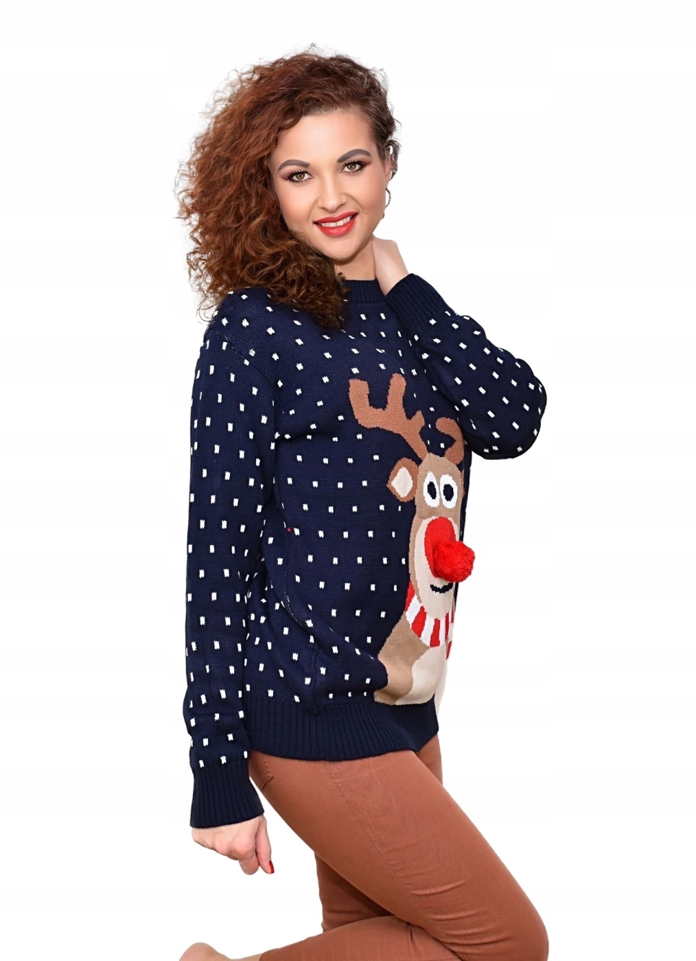 GRANAT ŚWIĄTECZNY SWETER Z RENIFEREM POMPON NOS M Marka inna