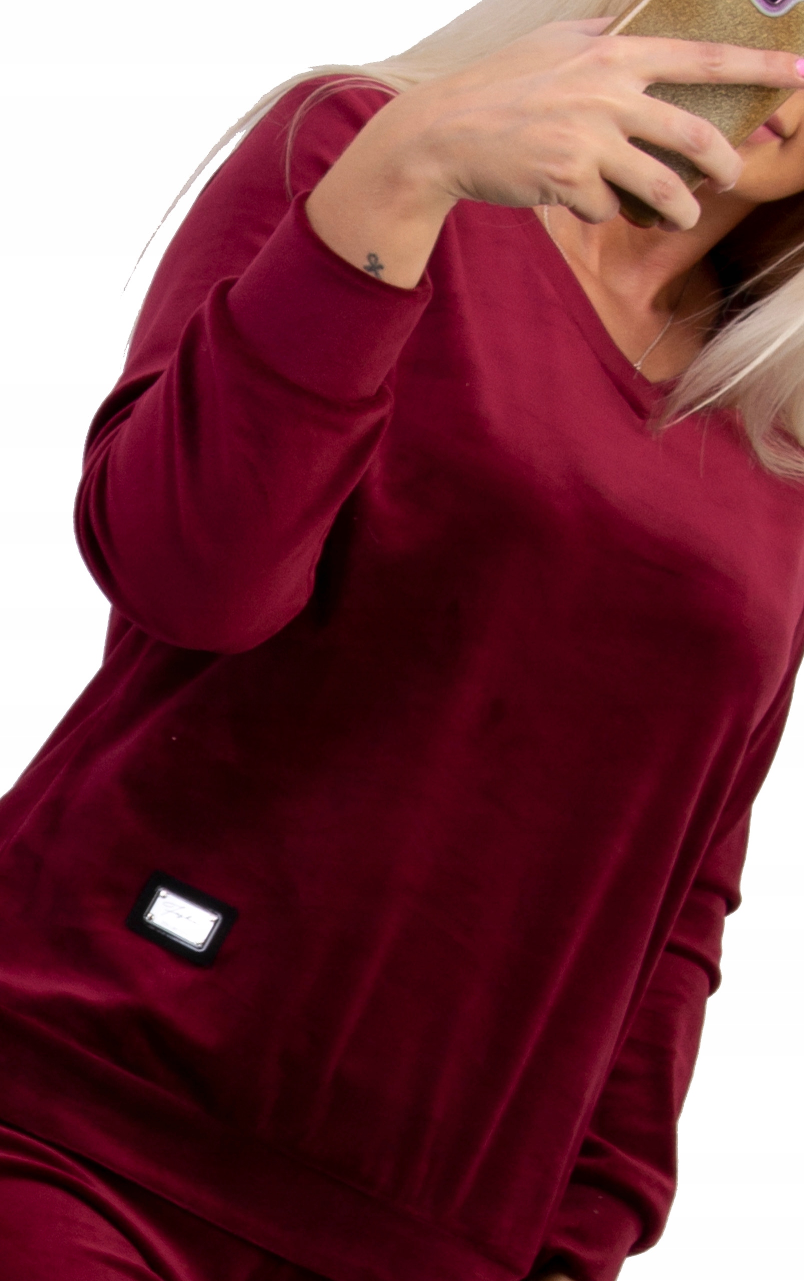 

M225 Bluza Vneck Welurowa Bordo r 42 (XL)