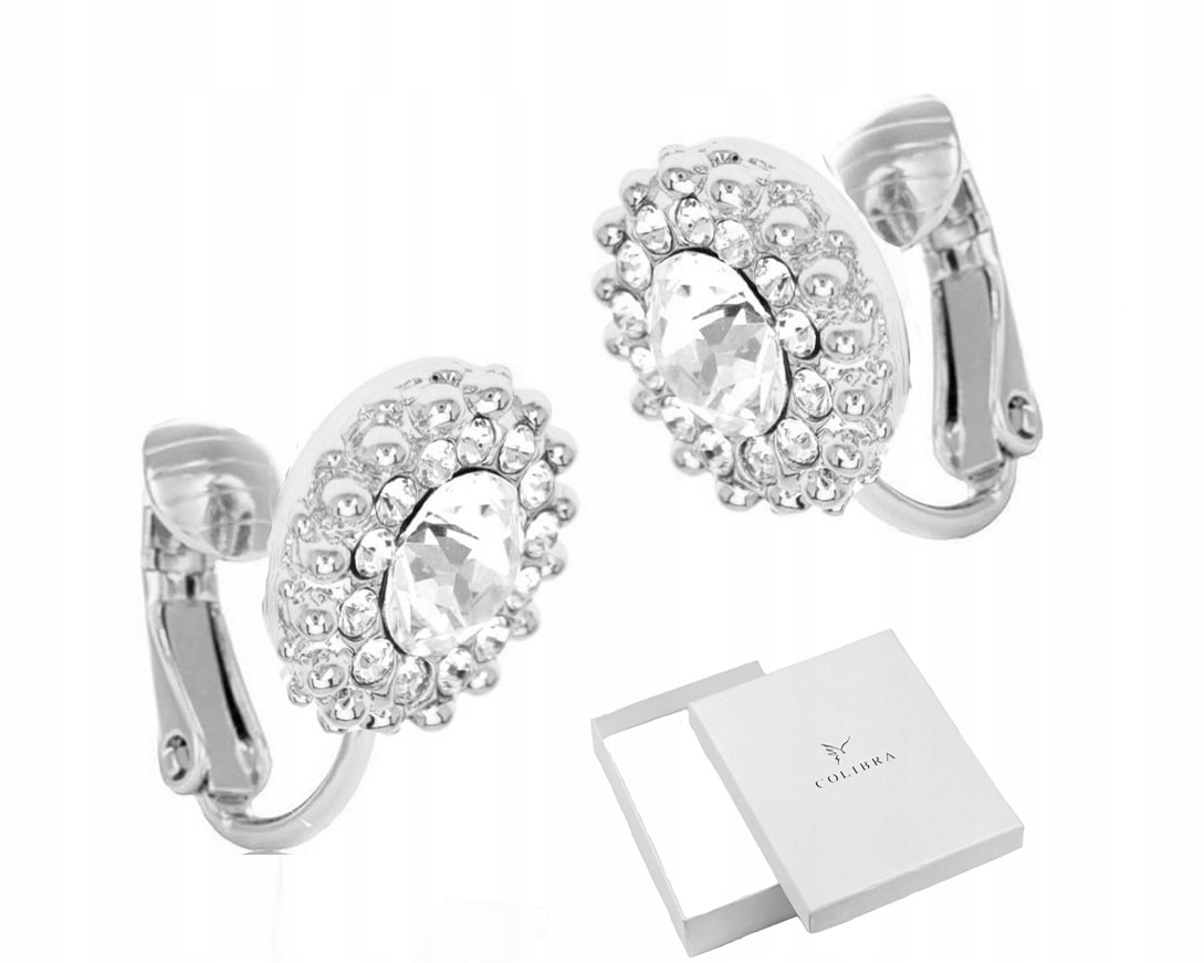 Malé stříbrné dámské klipy s velkým množstvím krystalů, elegantní Colibra