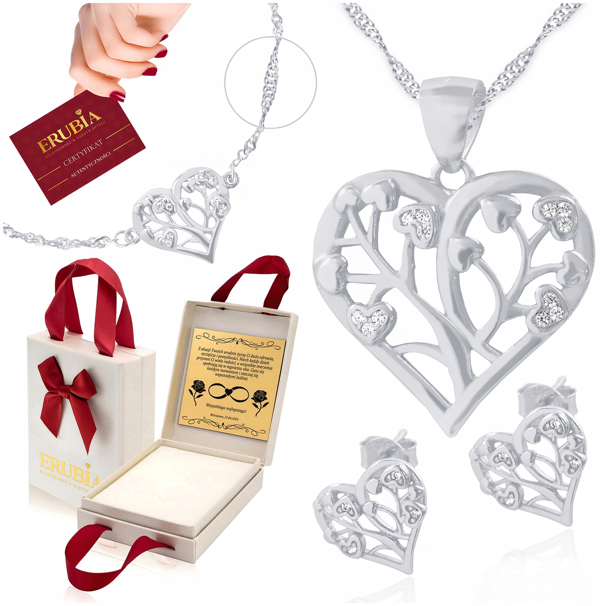 Stříbrný Komplet Stříbrných Šperků Ryzost 925 Srdce Prolamované 60 CM Gravírování