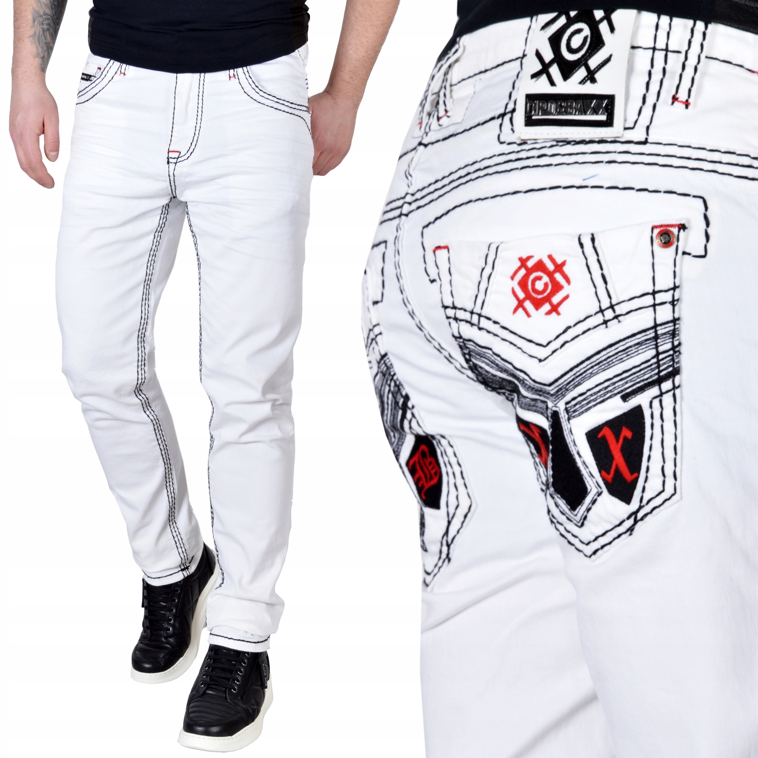 Džíny Cipo Baxx Džínové kalhoty Pánské Vyšívané Silná nit Kontrast