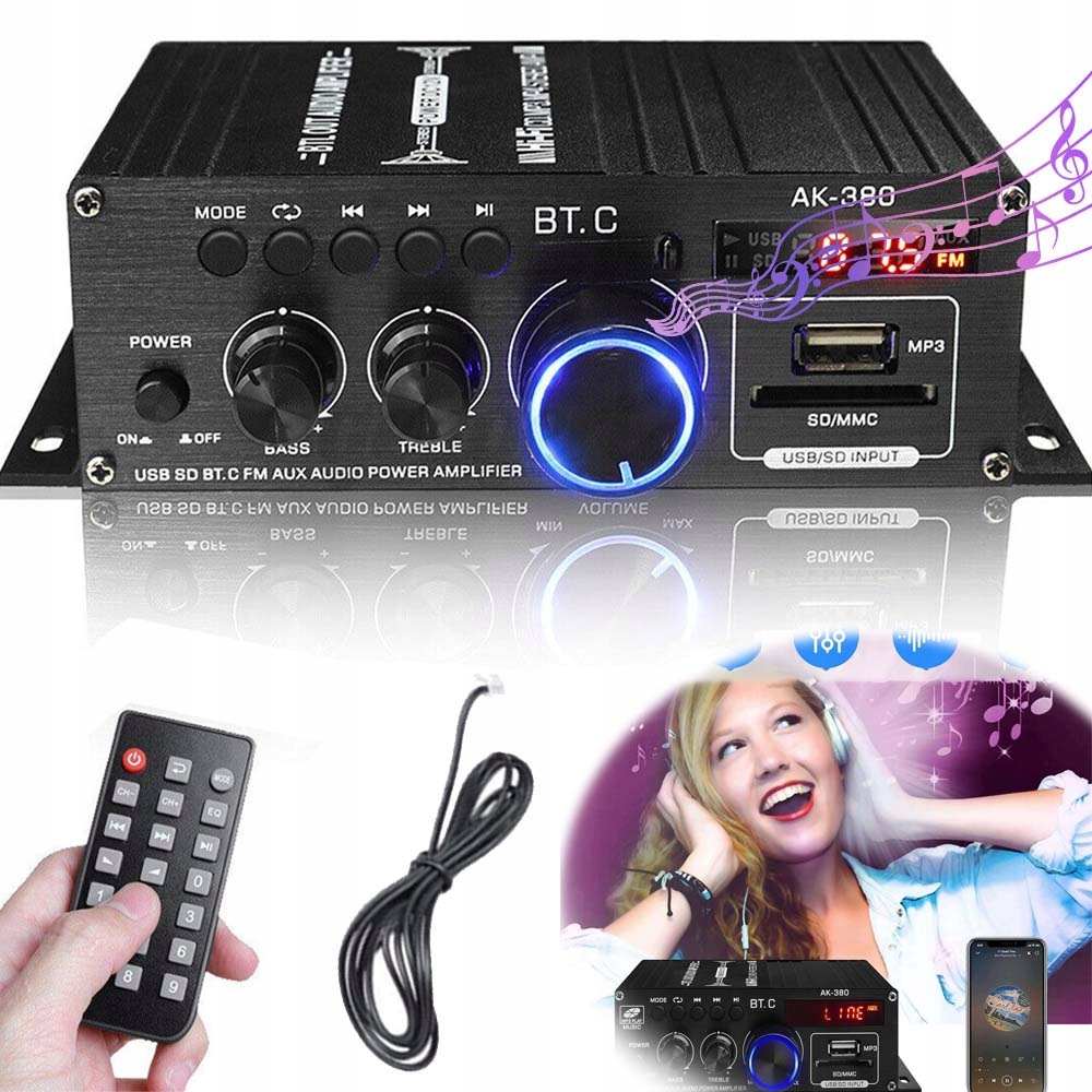 Hifi Stereo Zesilovač 40W Bluetooth Mini Audio Přehrávač 2-KANÁLOVÝ Přenosný