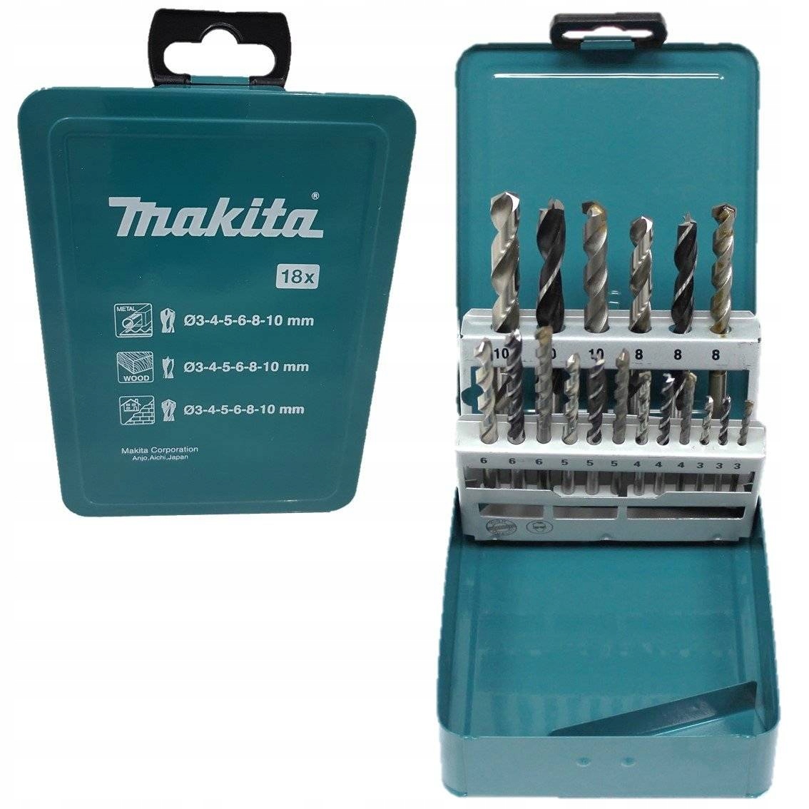 

Wiertła do drewna, kamienia, metalu 18szt. Makita