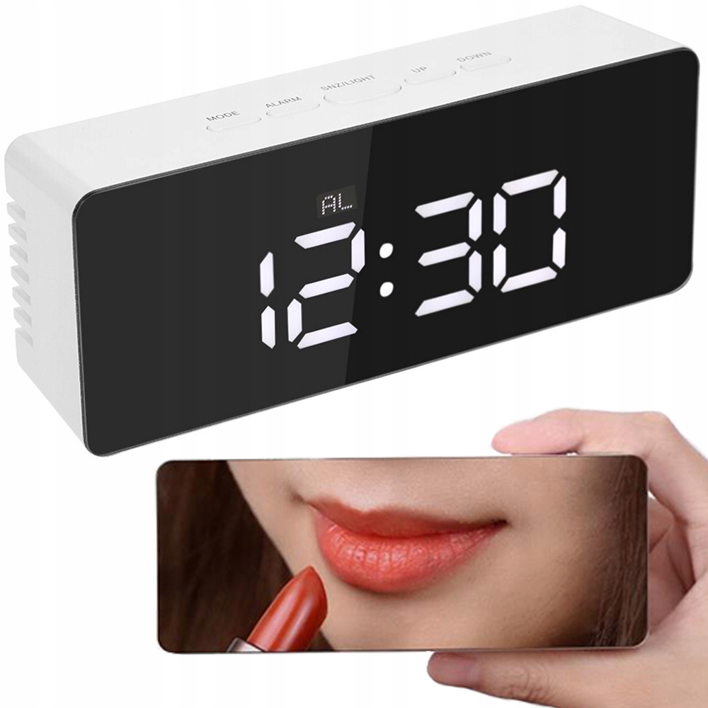 

Zegar Budzik Termometr Lustro Led Alarm Data 4w1