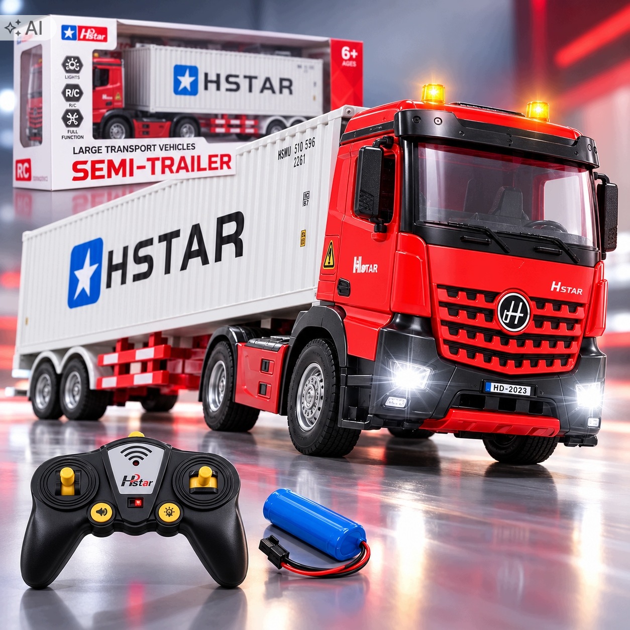 Ciężarówka Rc Zdalnie Sterowana Tir z Kontenerem Led Dźwięk 2,4 GHz