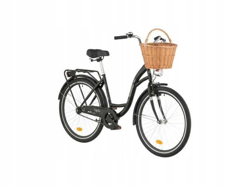 Rower miejski Indiana Moena S1B 26 cali damski Czarny Koszyk wiklinowy