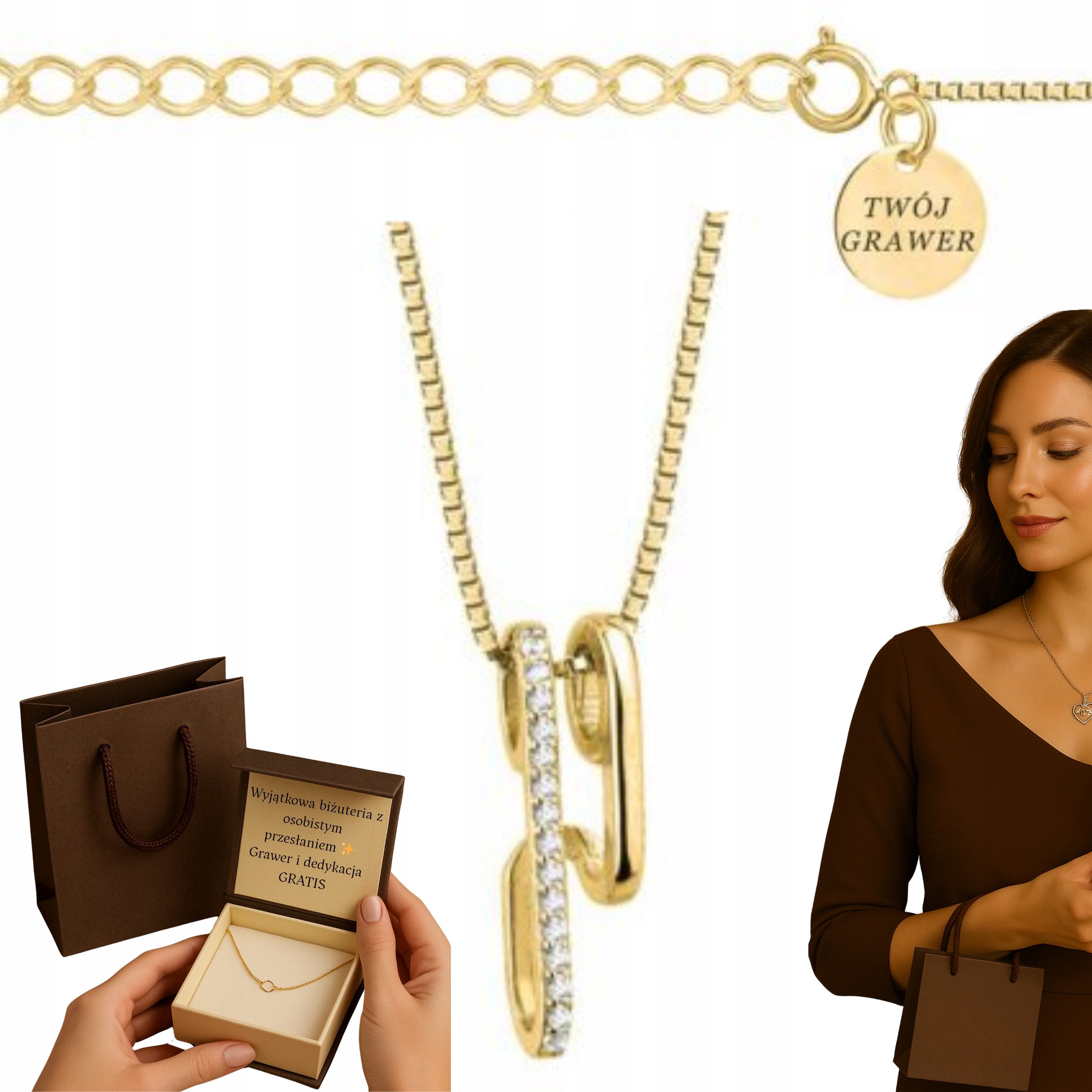 Zlatý Řetízek S Kostkou A Zirkony Pr. 585 925 Gravírování Náhrdelník