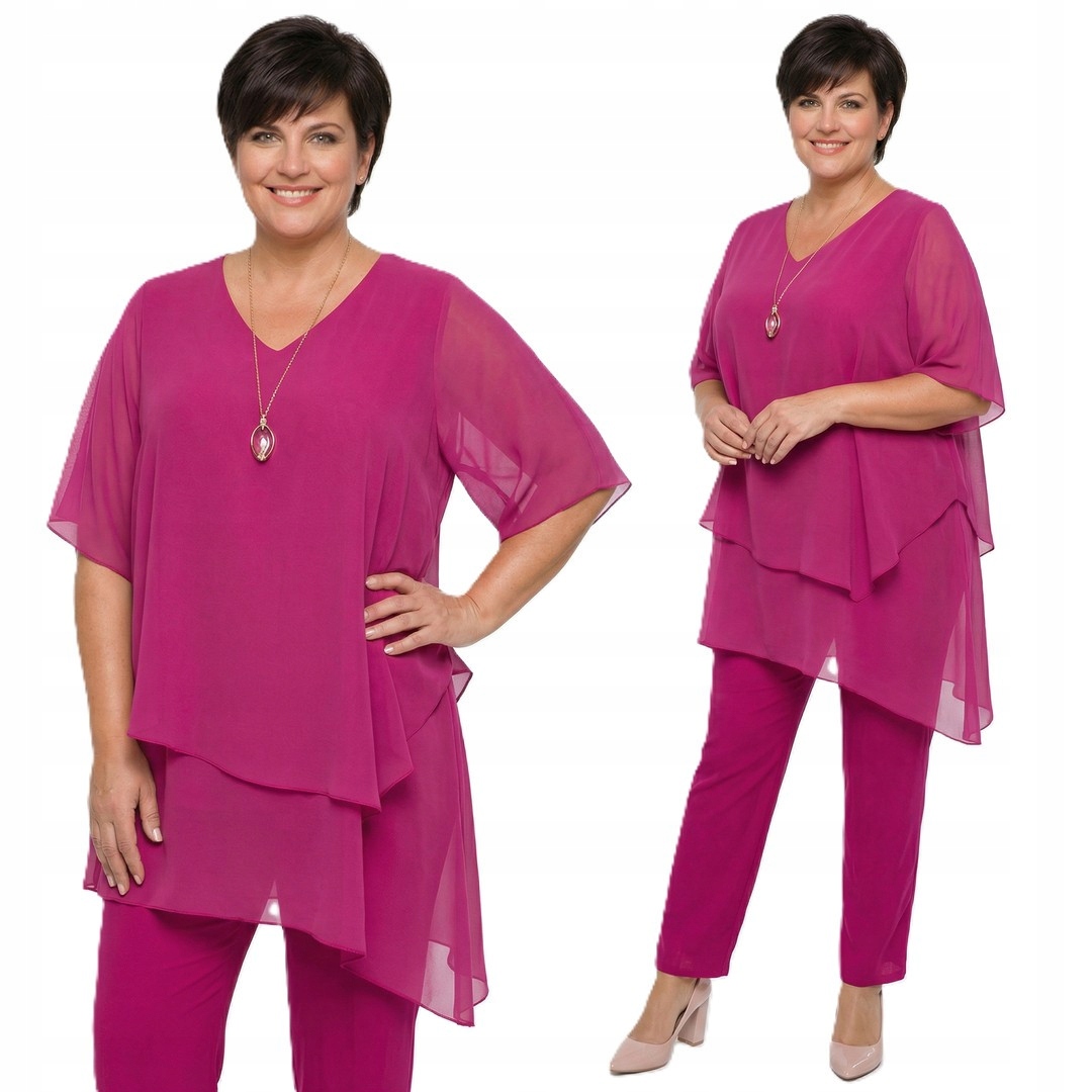 Fuksjowy komplet z naszyjnikiem plus size rozmiar 56