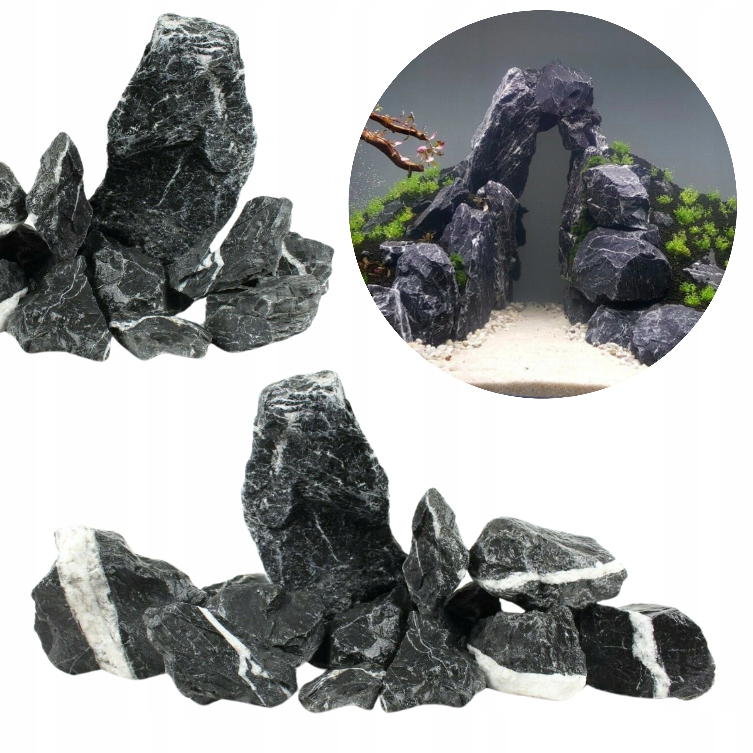 SKAŁY DO AKWARIUM KAMIEN NATURALNY DARK ROCK 1KG