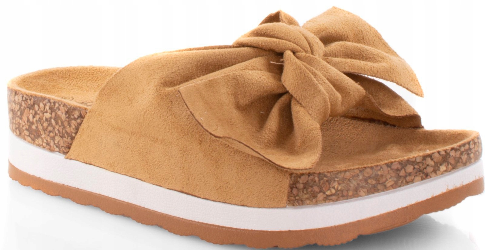 

5766 Camel Klapki Z Kokardą Na Platformie Zamsz 38