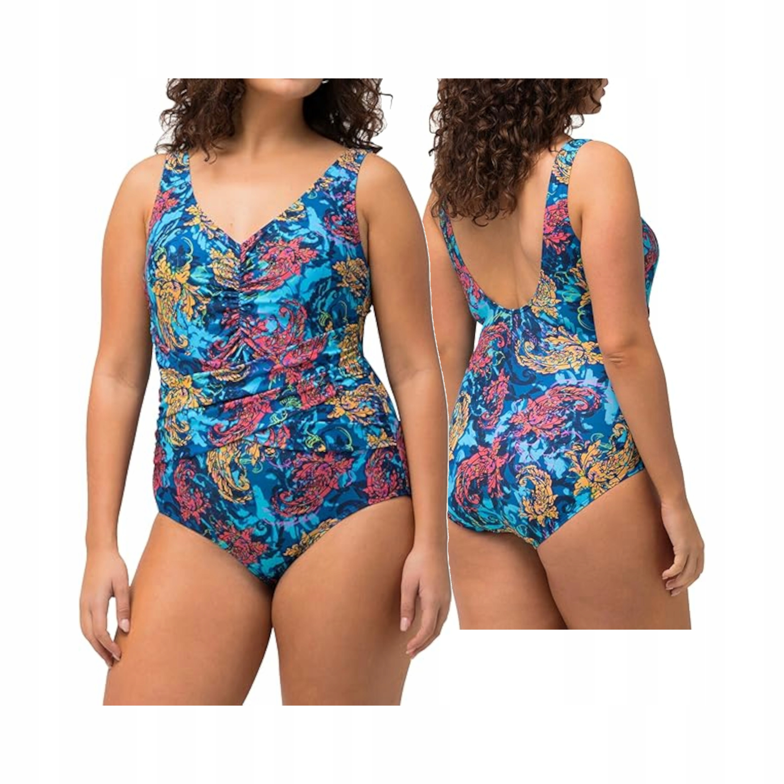 Ulla Popken Plavky Wiebke Modrý Vzor 48 Softcups Volánky