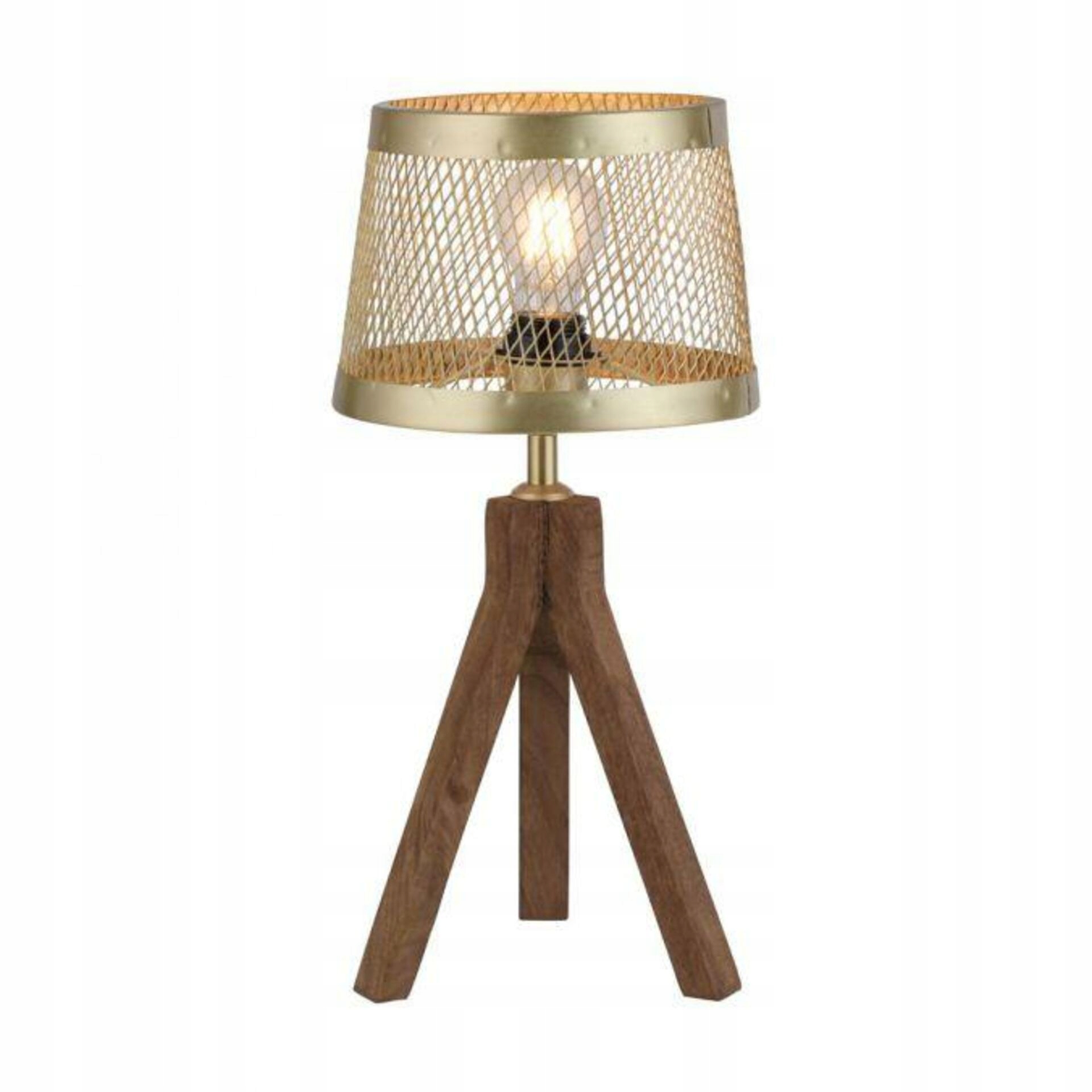 Stolná lampa Just Light, mosadz/drevo, E27, šnúrový vypínač, 44 cm