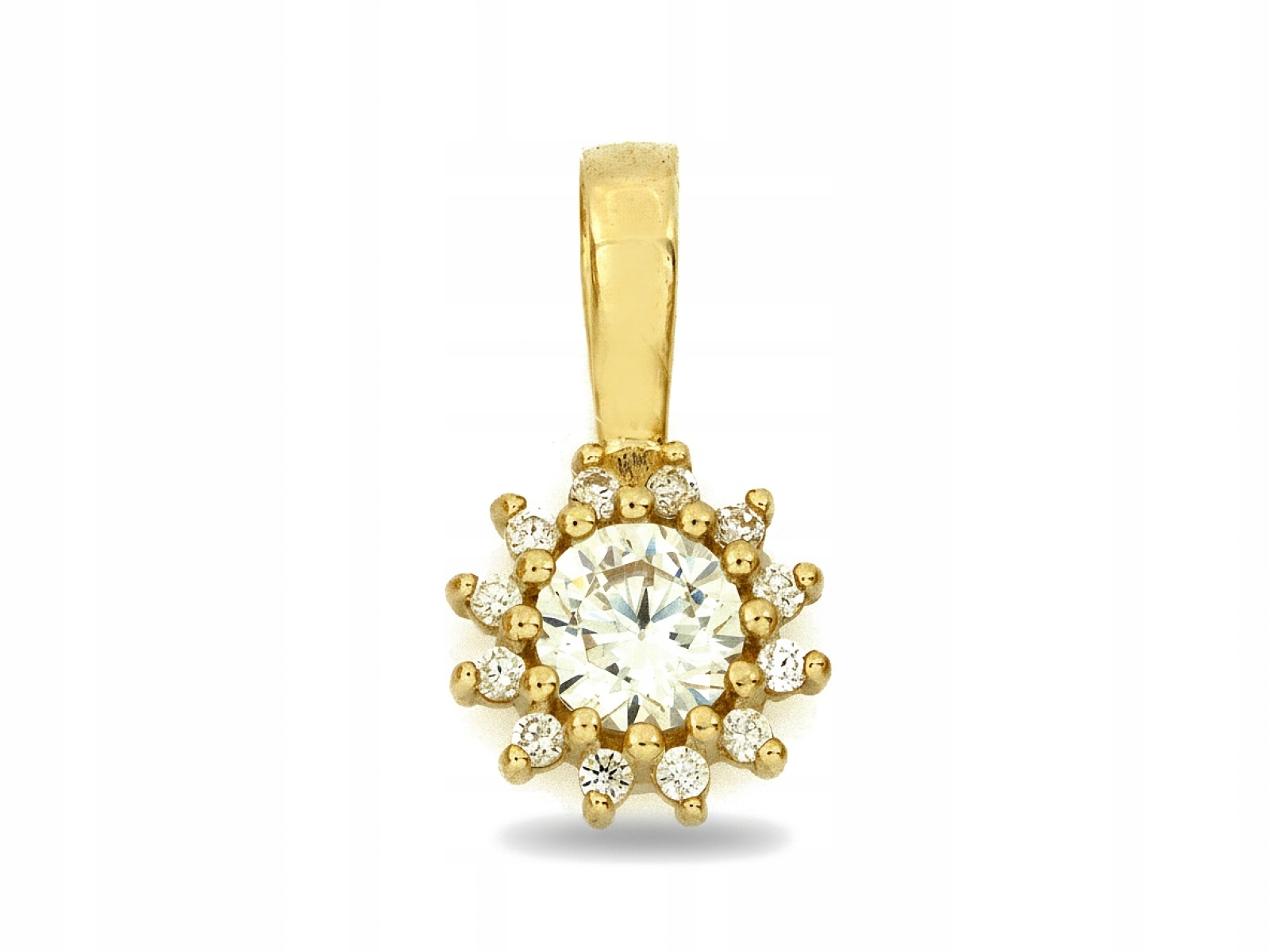 Přívěsek zlatý 585 kulatý jemný s bílými zirkony 0.64 g jako dárek