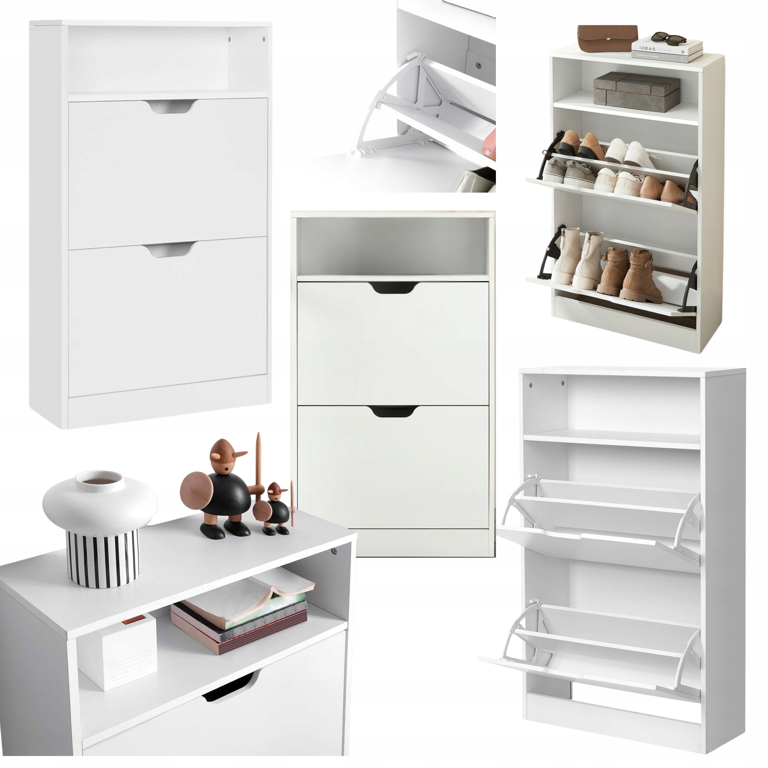 Voľne stojaca skrinka na topánky 2 dvere s klapkou Biela Stojan Organizér na topánky