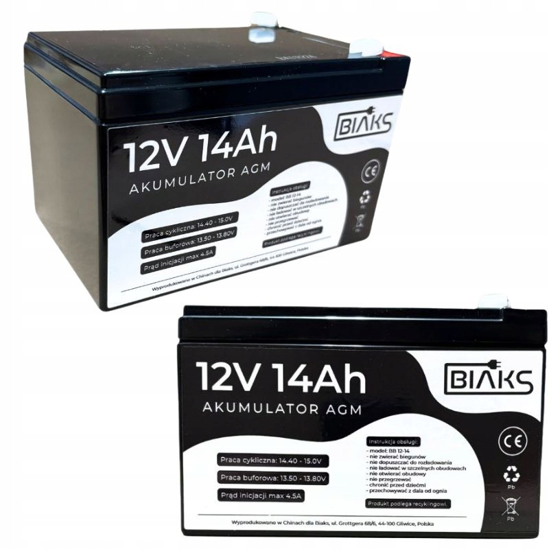 Akumulator 12V 14Ah Biaks bezobsługowy Agm (wymiar 12Ah 10Ah 15Ah) solar Up