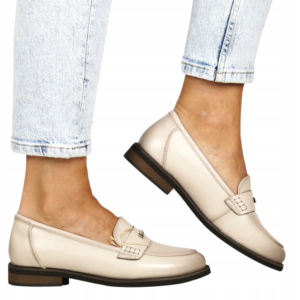 iButy Mokasíny Kožené Dámské Polobotky Nazouvací Béžové Měkké Pohodlné Top