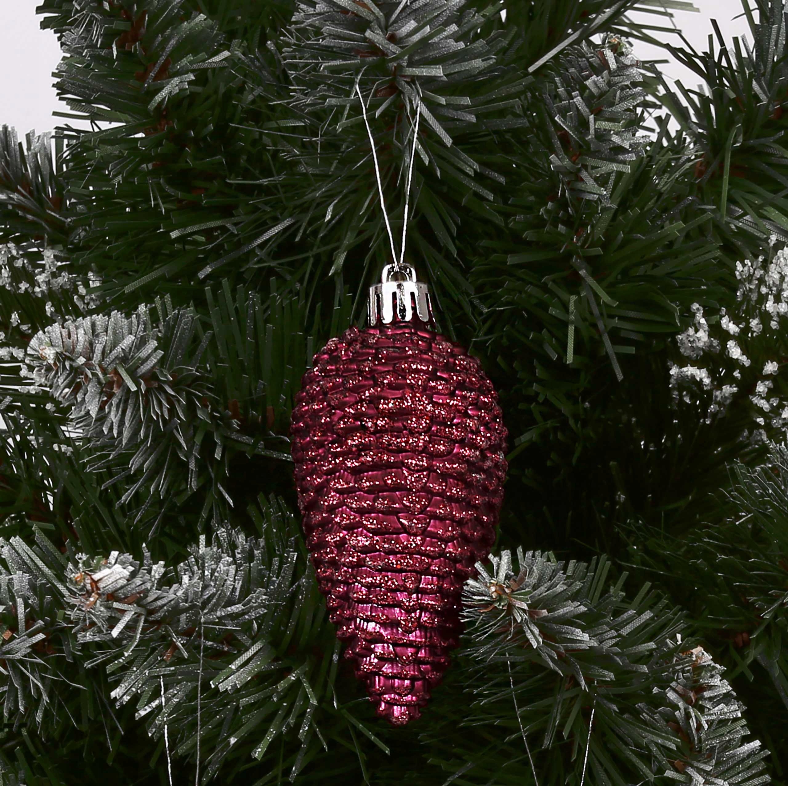 Burgundy pine cones for Christmas tree, Christmas tree baubles 4 pcs. 1 pack Longest dimension 9 cm