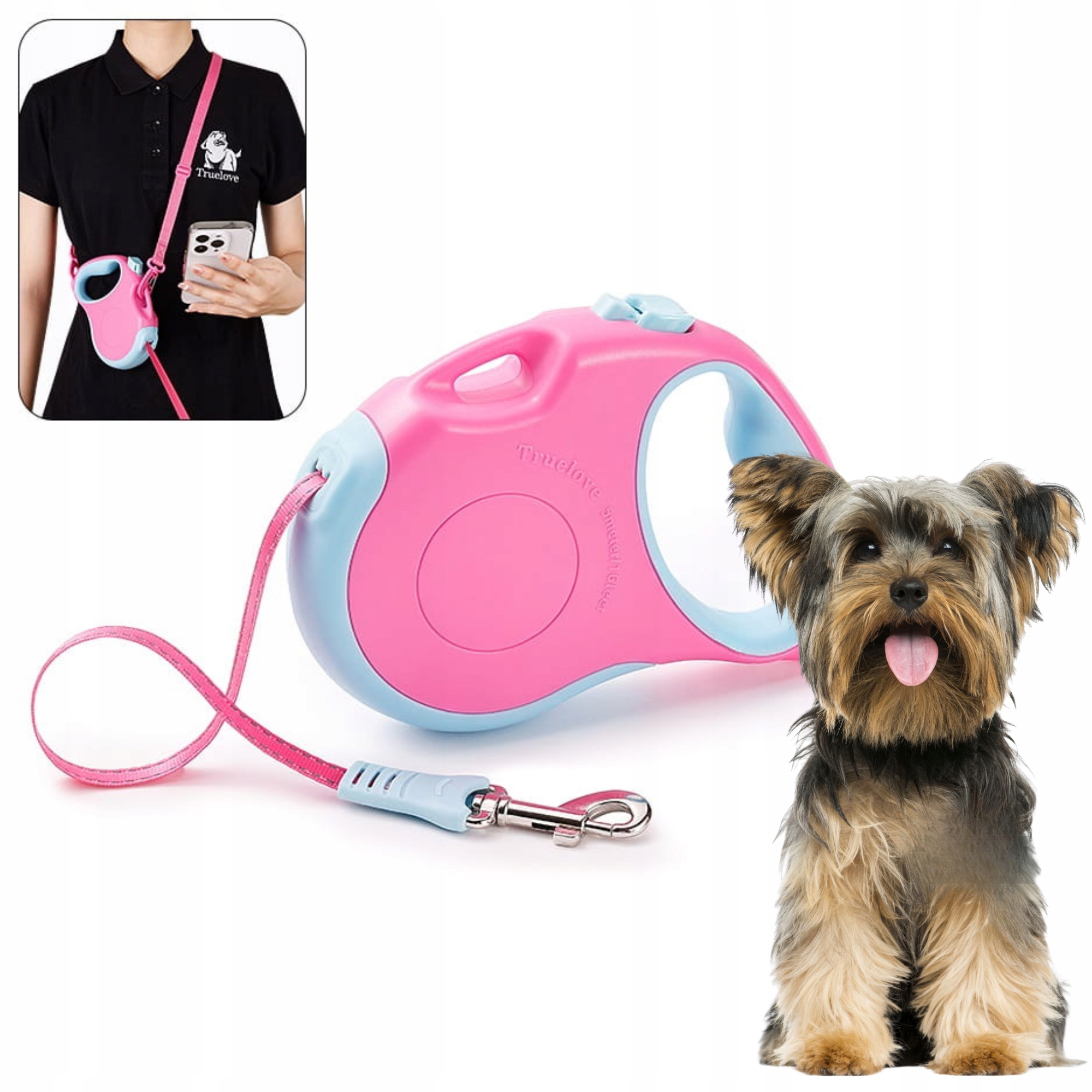 Smycz Automatyczna Z Paskiem Dla Małego Psa Truelove Handy Różowa 5M Roz. S