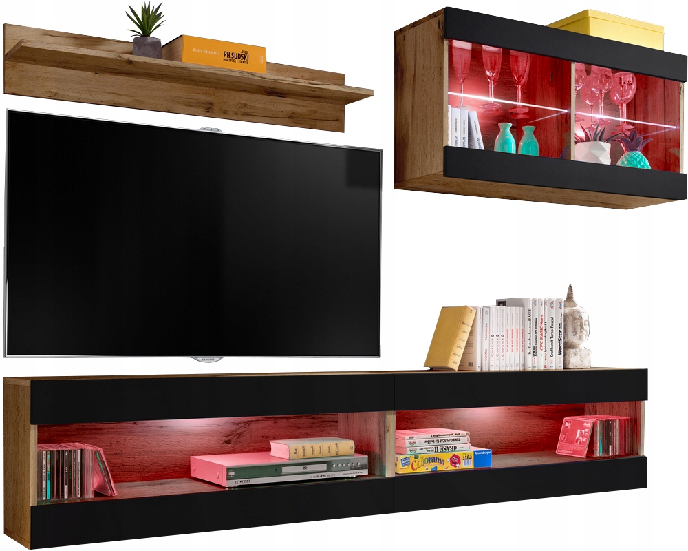 Sada nábytku Rtv Tivoli SET6 Dub Wotan/Čierna, Led Rgb