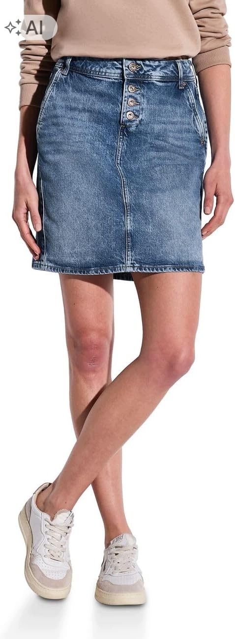 Street One Džínová Sukně MIDI S Knoflíky Casual 40 7DA