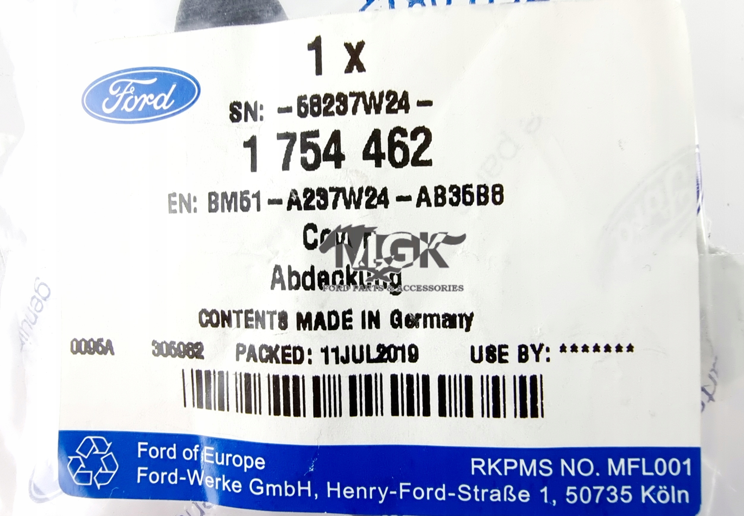 ZAŚLEPKA DRZWI PRAWY PRZÓD FOCUS 14-19 CZARNA ORYG Producent części Ford OE